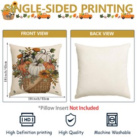 Pumpkin Home Sweet Fall Pillow Covers 18 x 18 Inch,Set of 4 Decorative Bless Our Home Designs for Seasonal Autumn Decoration Couch Sofa Bedroom Living Room Decor