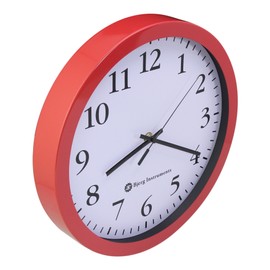 Bjerg Instruments Modern 12" Steel Enclosure Silent Wall Clock with Non Ticking Movement (Red)