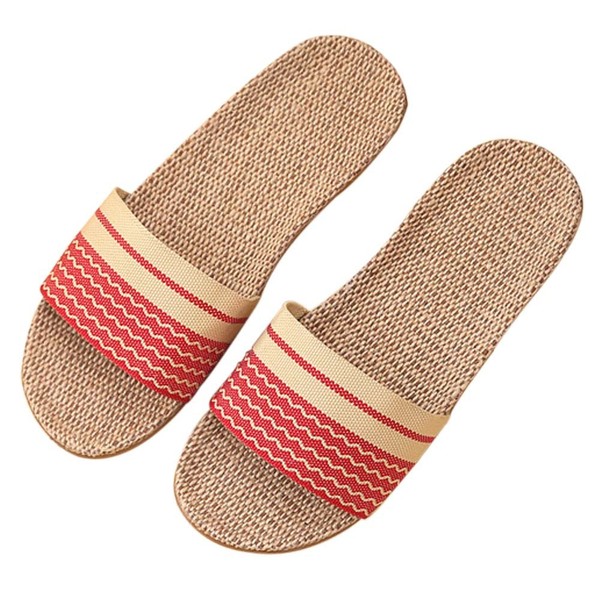 Keteen Slippers, Women's, Men's, Room Shoes, Open Front, Thick Sole, Indoor Shoes, Hemp, Knitting, Cute, Anti-Slip, Quiet, Lightweight, Summer and Spring, For Guests, red