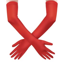 Andiker Long Evening Gloves, 21" Opera Elbow Satin Gloves, Vintage Formal Fancy Dress Gloves Women Mittens for Wedding Party (Red)