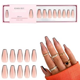 Kiara Sky Press On Nails | XPRESS PRO 100% Acrylic Nails | 30-Piece Kit Includes Nail Glue, Cuticle Pusher, File & Prep Pad | Coffin Medium - Blackout