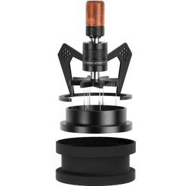 IKAPE Mantis WDT Distribution Tool, 51MM Espresso Rührer Distribution Tool für Barista - 8 Nadel Espresso Rührer mit Dosiertrichter & Stand, einstellbare Nadelhöhe, Walnuss Griff
