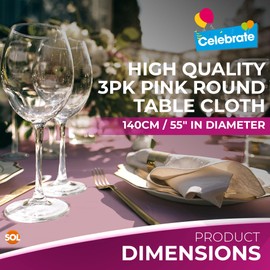 3pk Pink Round Table Cloth Disposable | 140cm Party Round Tablecloths For Circular Table | Pink Table Cloth Round Table Cover | Tablecloths Round Table Cloths Circular Tablecloth Pink Round Tablecloth