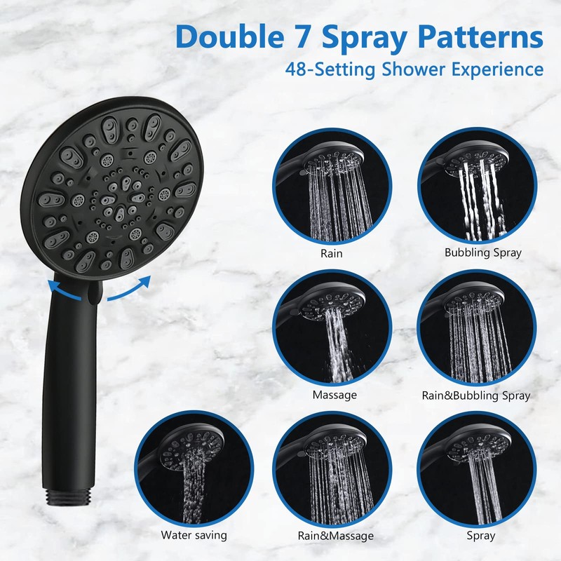 UCLIMAA High Pressure 48-Settings Shower Head with Handheld Shower,Drill-Free 3-Way