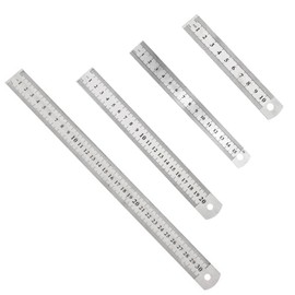 Set of 4 Steel Rulers Metal 10 15 20 30 cm (4, 6, 8, 12 Inch) Measuring Tools, Suitable for Office, School, Home Study
