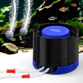 QZQ Aquarium Air Pump, Quiet Fish Tank Air Pump with Dual Outlets, 3W/5W Powerful Adjustable Oxygen Pump with Accessories, Aquarium Bubbler Aerator for Fish Tank Up to 120 Gallon (5W)