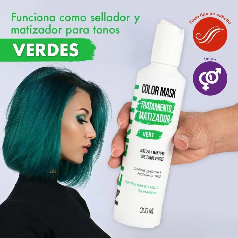 Nefertiti, Matizador Verde + Keratina Sin Parabenos, 300 Ml.