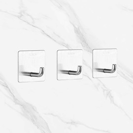 FUN LAVIE Adhesive Hooks 5 Pack Waterproof Stainless Steel Towel Hooks Wall Hooks for Hanging Clothes Bathroom Kitchen Home Improvement