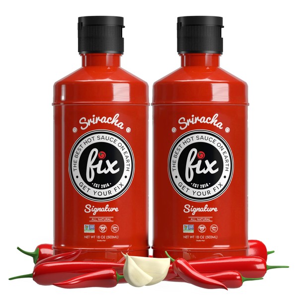 Fix Hot Sauce, Sriracha Sauce - Sriracha Chili Sauce, Organic Red Chili Peppers, Spicy & Bold Flavor, Non-GMO, Gourmet, Sriracha Sauce Hot, Great in Pho or Ramen - Signature Flavor, 18 Oz, 2-Pack