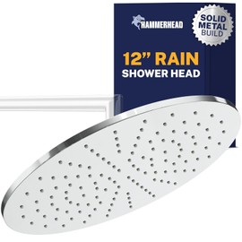HammerHead Showers® Solid Metal 12 Inch Rainfall Shower Head, Large Rain Shower Head, 2.5 GPM High Flow Shower Head Optimized for Pressure, Wall-Mounted or Ceiling Rain Shower Head, Chrome