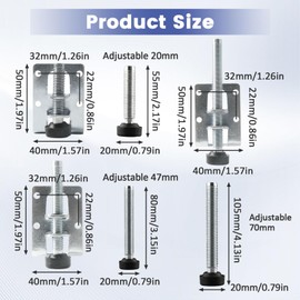 QINGYIWL Pack of 8 Adjustable Furniture Feet, 55/80/105 mm, Height-Adjustable Feet for Furniture, Heavy Duty Levelling Feet Made of Steel for Table, Shelves, Cupboards, Workbench