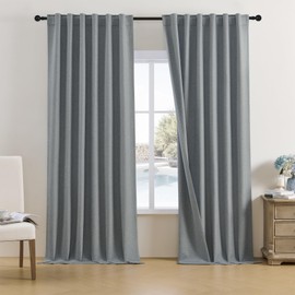DUALIFE Extra Long Curtains 120 Inch Length,Back Tab and Rod Pocket Window Drapes Thermal Insulated Blackout Curtain Panels Look Faux Linen Fabric Drapes,50W x 120L, Grey, 2 Panels