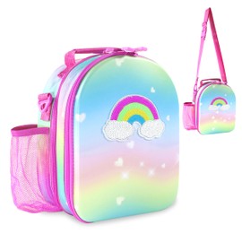 Decorably Insulated Hard Top Lunch Bag for Kids - Sequined Rainbow Lunch Box for Girls, Rainbow Lunchbox, Rainbow Lunch Bag for Girls, Rainbow Lunch Box for Kids, Toddler Lunch Bag Toddler Girl