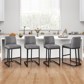 Yaheetech Counter Height Bar Stools 24'' Kitchen Bar Stools Set of 4 Upholstered Modern Island Chairs with Back and Metal Legs Farmhouse Bar Chairs for Kitchen Counter, Gray