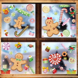 Christmas Decorations 8 Sheets Christmas Window Clings,Christmas Candy Cane Gingerbread Man Pattern for Christmas Party Decoration Glass Windom Indoor and Outdoor Home Decor