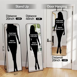 SCWF-GZ 57x20 Door Hanging Full Length Mirror, Floor (Height 5.7ft just Body in 1.3ft) or Wall Mounted Metal Frame Rectangle Dressing Mirrors for Bedroom Bathroom Living Room 57 inch Black