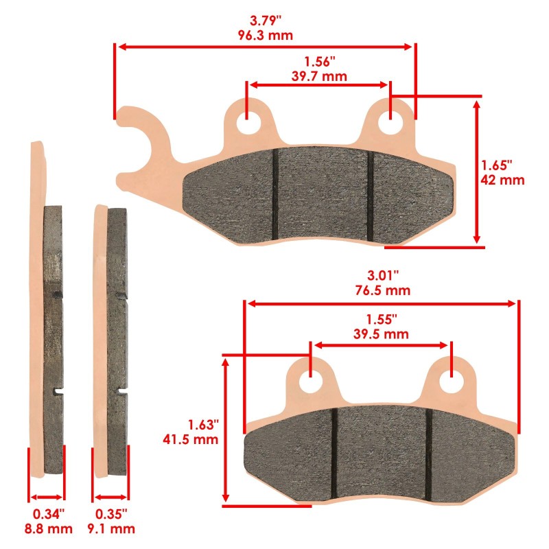Caltric Front and Rear Brake Pads for Kawasaki Mule Pro-Dx
