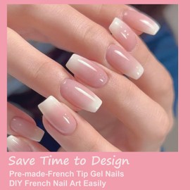 False Nails Tips Set, 240 Pieces, French False Nails for Sticking, Artificial Nails, Short Square Nail Art, Manicure Fake Nails for Women, Short Coffin Gradient