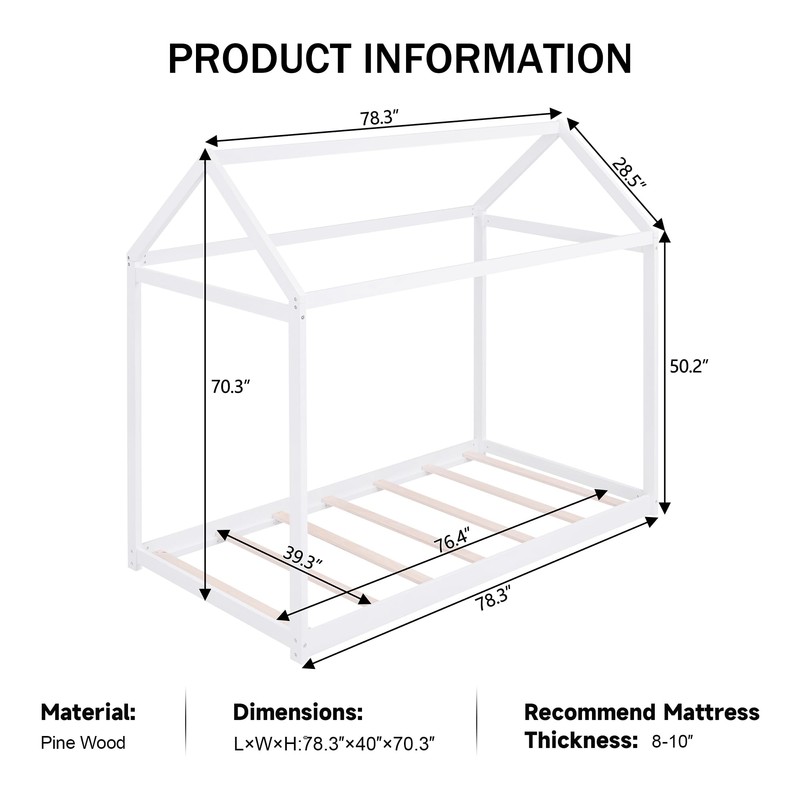 Merax Twin Size Wooden House Bed for Kids,No Box Spring