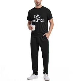 W JIANWANG Men's Short Sets 2 Piece Summer Outfits Track Suits for Mens Casual Short Sleeve Sweatsuit Set Black JW-6112-M