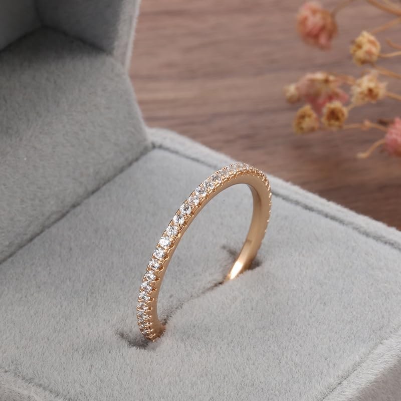 mellowact 14KGP Full Eternity Ring, Hypoallergenic, 14K Gold Plated, Rose