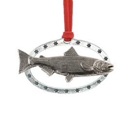 Handcrafted Antique Pewter COHO Salmon Hanging Holiday Ornament Gift for Fishermen for Decorating Wreaths and Christmas Trees - Made in United States - SKU F046OR