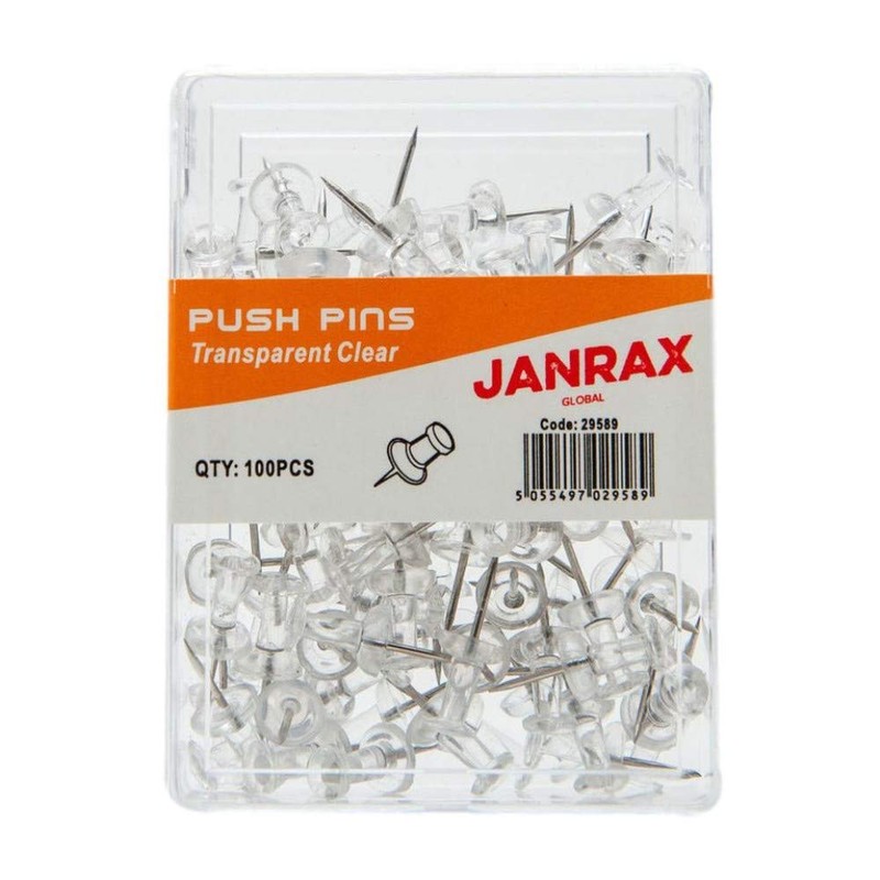 Janrax Pack of 100 Clear Push Pins Transparent Cork Board