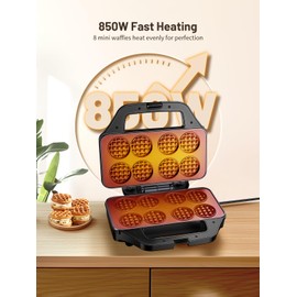 Mini Waffle Maker Machine, 8 Small Waffle Bites, Nonstick Waffle Iron with Quick Heat-Up, Easy Breakfast Makers for Home, Family, Snacks or Desserts