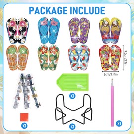 Pack of 8 DIY Diamond Art Coasters - Hawaiian Flip-Flop Designs with Tiki & Flamingo Motif, Tropical Craft Coasters for Adults & Beginners, Party Coasters