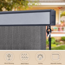 Amagenix Premium Outdoor Roller Shades 8'(W) x 8'(H), Exterior Cordless Patio Shades Roll up Outdoor Blinds for Porch Gazebo, Crank Operated with Aluminum Protective Valance, Gray