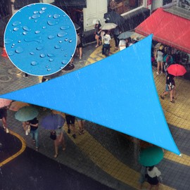 Amgo 14' x 14' x 14' Custom Size Blue Triangle Waterproof Sun Shade Sail Order to Make UPF50+ AMTADT16 Canopy Awning, 98% UV Blockage Water Resistant, Backyard Patio Garden (We Customize)