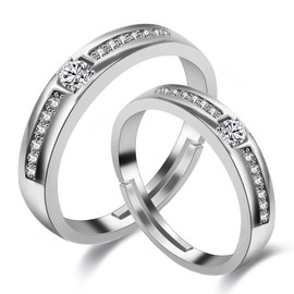 Uloveido 2Pcs Women and Men Couple Wedding Anniversary Rings for Lover Engagement, White Gold Plated Promise Rings Set with Created Diamond for Couples LB018