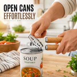 Zorgons Heavy Duty Manual Can Opener with Wood Handles, Smooth Wheel