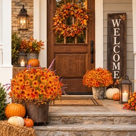 8-Piece Artificial Autumn Flower Bouquet for Seasonal Home Decor – Realistic Orange & Yellow Floral Accents for Fall Celebrations