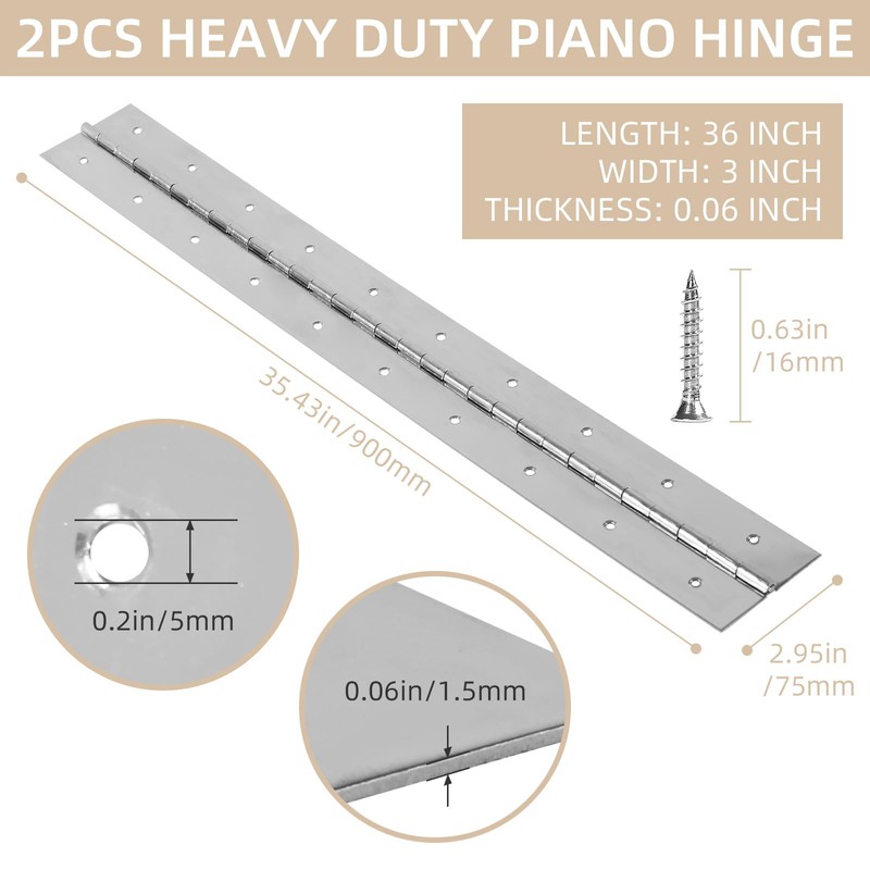2 Pack Heavy Duty Piano Hinges, 36 Inch x 3