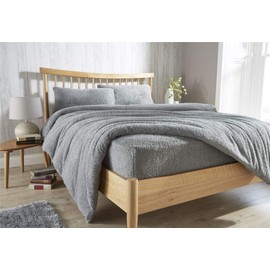 Teddy Bear Fleece Fitted Bed Sheet Extra Deep 30 cm or Duvet Covers Single Double King Super King Size UK (Single grey)
