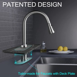 Kingmall Silicone Faucet Mat, Kitchen Faucet Mat for Drip Catcher, 100% Food Grade Silicone, Black, Deck Mount, Single Hole, Reusable, for Faucets with 1cm(0.4 Inch) Deck Plate