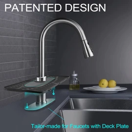 Kingmall Silicone Faucet Mat, Kitchen Faucet Mat for Drip Catcher, 100% Food Grade Silicone, Black, Deck Mount, Single Hole, Reusable, for Faucets with 1cm(0.4 Inch) Deck Plate