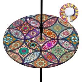 CZHYINB Outdoor Tablecloth with Umbrella Hole, Waterproof Round Patio Table Cover with Elastic Zippered, Wipeable Tablecloth Round Tables Cover for Picnic, Patio,Garden