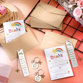 Tenare Set of 6 Thank You Gifts for Teacher Teacher Leaving Gift with Keyring Bookmark Rainbow Cards Envelopes Teacher Gifts for Leaving for Nursery Primary School