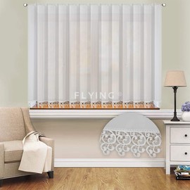 FKL LB-20 Beautiful Voile Curtain with Ruffle Tape 150 x 400 cm Short Modern White