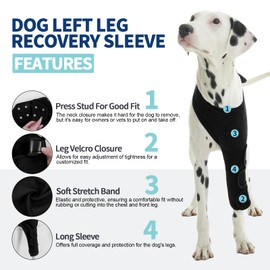 ROZKITCH Dog Surgery Suit for Front Left Legs, Dog Recovery Sleeve for Medium Legs, Anti-Licking Dog Leg Sleeve, Breathable Dog Cone Alternative, Washable Dog Wound Care Suit Black L