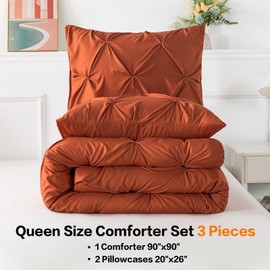 Andency Burnt Orange Queen Size Comforter Set, 3 Pieces Soft Decorative Pintuck Bedding Comforters & Sets, All Season Microfiber Lightweight Bed Set for Queen Size Bed
