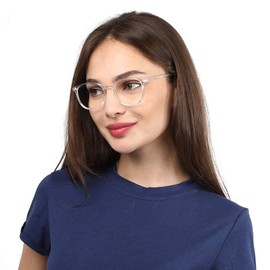 Firmoo Anti Blue Ray Computer Reading Glasses, Vintage Chic Square TR Frame, Anti Eyestrain UV400 Protection Glasses for Women（Clear, 1.75）