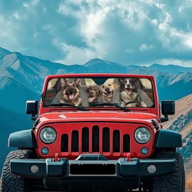 Pirexcny Funny Shepherds Windshield Sun Shade,American Flag Car Sun Shade for Rubicon Sahara TJ JK JKU 2 Door & 4 Door, UV Rays Blocker Sun Visor Shade Keep Vehicle Cool