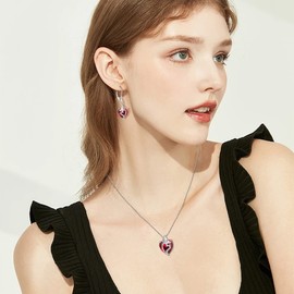 Rocayi Butterfly Dangle Drop Earrings for Women 925 Sterling Silver Ruby July Birthstone Earrings Love Heart Leverback Earrings Jewelry Gifts for Women Wife Mother Daughter Her