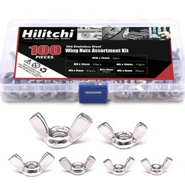 Hilitchi - Juego de 100 tuercas de mariposa M3 M4 M5 M6 M8 M10, acero inoxidable 304