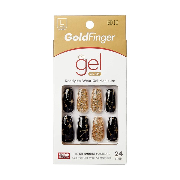 Gold Finger Gel Glam Design Nail Press On Nail Kit de uñas de gel, sin esmalte de larga duración (GD16)