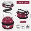 Odoland 5pcs Camping Cookware Mess Kit, Non-Stick Lightweight Pot Pan