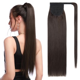 SEGOHAIR Ponytail Hairpiece Real Hair Extensions Braid 14 Inches (35 cm) Clip-In Extensions Real Hair Long Straight Real Hair Extensions Real Hair Remy Darkest Brown 80 g
